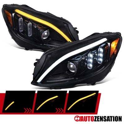 Fit 2015-2018 Benz W205 C-Class Slick Black Projector Headlights LED Sequential Foto 1 de 4