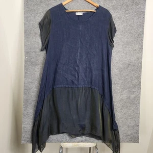 The Italian Closet Tunic Top Dress Womens One Size Blue Silk Relaxed Flowy - Picture 1 of 11