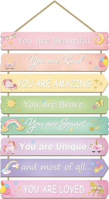 Decoración de habitación arco iris unicornio para niñas - arte de pared inspirador, madera para habitación de niños pequeños Foto 1 de 4