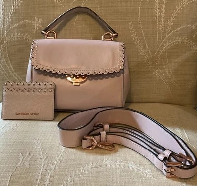 Michael Kors Crossbody Soft Pink/Rose Gold Leather Handbag w/ Matching Card Case - Image 1 of 4