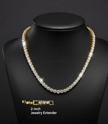 Cadena de tenis de piedra redonda de oro amarillo de 18k de 5 mm de 20-24" creada en laboratorio  Foto 1 de 4