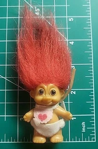 Vintage Russ Troll Doll Valentine’s Day Standing Baby Heart Bib Diaper Red Hair - Picture 1 of 3
