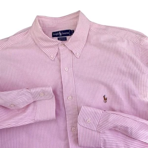 Ralph Lauren Yarmouth Pink White Striped Shirt Men 17 34 Flesh Pony Preppy EUC - Picture 1 of 7