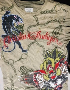 Y2K 2000s Vintage Christian Audigier T Shirt Graphic Art Print Panther E* - Picture 1 of 5