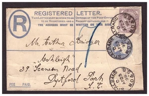 1895 Queen Victoria RP21F Einschreiben Briefumschlag gebraucht St Albans nach London. - Bild 1 von 2