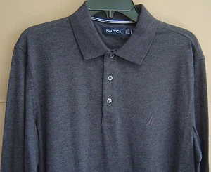 NUEVO CON ETIQUETAS $70 NAUTICA Hombres L CAMISA POLO AJUSTADA JASPEADA L/S Negro Verdadero K63662 - Imagen 1 de 2