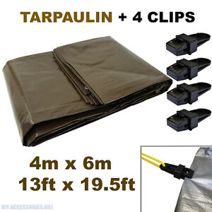 210 GSM Tarpaulin Heavy Duty BUNGEE BALLS 13 ft x 19.5 ft BROWN 4 m x 6 m 