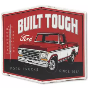 Vintage 14" Embossed Metal Thermometer Sign Built Tough Ford Trucks Since 1917 - Picture 1 of 1