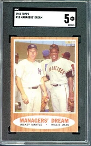 1962 Topps Managers' Dream Mickey Mantle Willie Mays #18 SGC 5 - CENTRATO - Foto 1 di 2