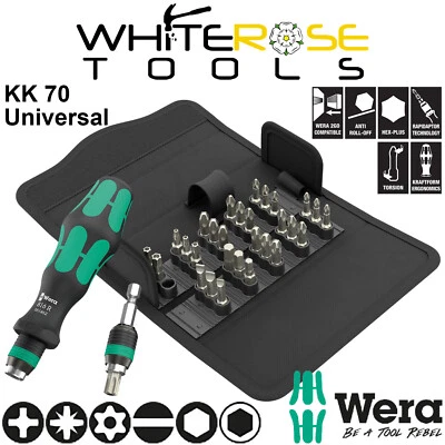 Wera Screwdriver Set 1/4" Hex Bit Holder KK 70 Universal 32pc PH PZ TX BO SL Hex - Image 1 of 4