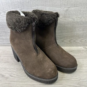 RUGGED OUTBACK Ankle Boots Block Heel Front Zip Brown Suede Booties 8.5 M - Picture 1 of 9