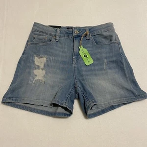 Indigo Reins Distressed Shorts Woman’s High Rise Size 9 Denim Blue Curvy Fit - Picture 1 of 7