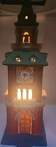 Christmas Village Vintage City Center Clocktower ~ Illuminated Piece ~ Retired- - Picture 1 of 6