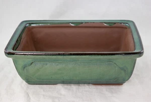 Rectangular Glazed Bonsai & Succulent Pot + Mesh 8"x 5.75"x 2.5" - Green Glazed - Picture 1 of 5