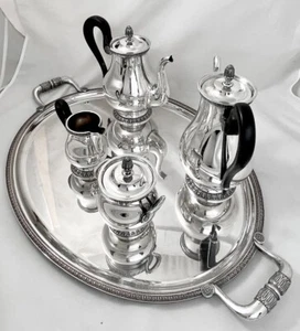 Antiguo Christofle Malmaison Elegante Juego de Té Café con Bandeja París Francia Siglo XX - Imagen 1 de 11