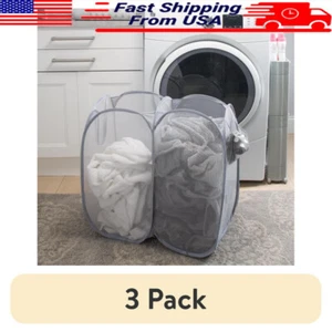 3 Pack Dual Pop-up Mesh Laundry Hamper Sorting Dirty Clothing Folds Storage New - Picture 1 of 7
