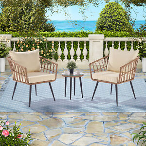 New Listing3Pcs Outdoor Garden Rattan Furniture Sofa Table Set w/ Waterproof Cushion Cover