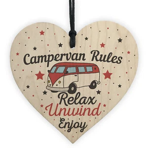 Hanging Funny Campervan Rules Heart Plaque Welcome Sign Retirement Friend Gift - Picture 1 of 8