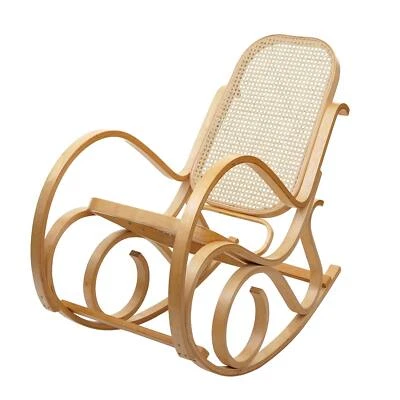 B-Ware Schwingsessel M41, Schaukelstuhl, Massiv-Holz Rattan, Eiche-Optik - Bild 1 von 4