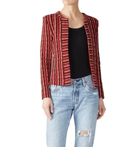 IRO Red, White & Black Inland Tweed Striped Open Jacket Size 38/US 6 - Picture 1 of 6