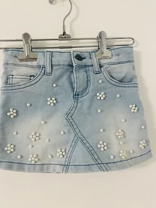 Girls Embroidered Pearls Denim Skort Size 6 Adjustable - Picture 1 of 8