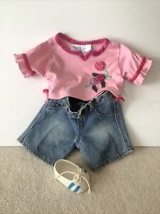Build a Bear Workshop Pink Flower Shirt Jeans Shoe Vintage Teddy Clothes Outfit