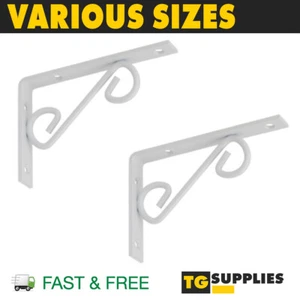 Strong Quality Decorative Shelf Brackets Supports Fixings Metal Ornamental White - Picture 1 of 4