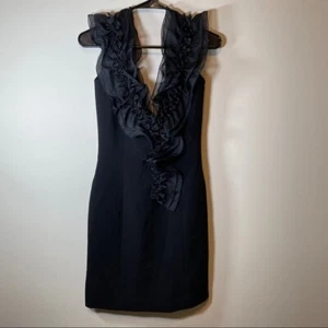 Edward Achour Paris Black Ruffle Sleeveless Laine Wool Dress Size 40 FR / 8 US - Picture 1 of 10