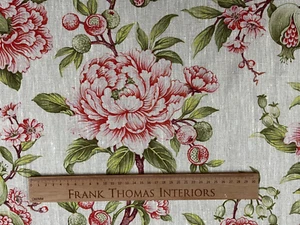 100% Linen Peony Rose Fabric Curtain Upholstery Blind material - Picture 1 of 8