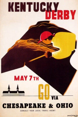 KENTUCKY DERBY CHESAPEAKE OHIO CARRERAS DE CABALLOS JOCKEY DE COLECCIÓN PÓSTER REPRO Foto 1 de 3