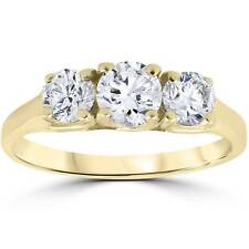 1ct tres Piedra de compromiso de diamante Anillo Aniversario De Mujer De Oro Amarillo 14k