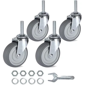 Caster Wheels 3 Inch Set of 4 Heavy Duty Threaded Stem Casters 3/8"-16 X 1-1/2" - Picture 1 of 3