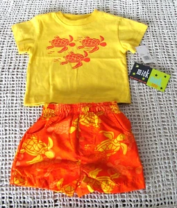 MICK MACK Boys 2 Piece SEA TURTLES Swim Trunks & T-Shirt Size 6/9M~NEW with TAGS - Picture 1 of 5