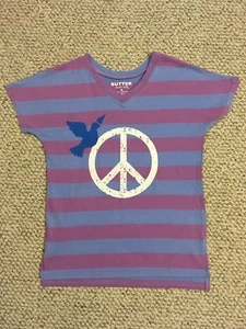 Girls Kids Butter Super Soft Purple Blue  Peace Sign T-Shirt Medium M - Picture 1 of 3