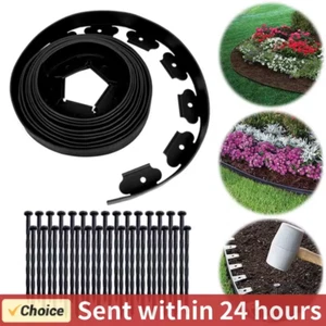 UK 10M Flexible Garden Border Grass Lawn Path Edging With Plastic Pegs Black - Picture 1 of 24