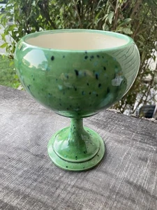 VTG Handcrafted 1976 Glazed Pottery Candy Goblet Green/Blue Splatter Versatile ￼ - Picture 1 of 9
