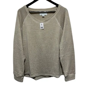 Top de salón Karen Neuburger para mujer XXL beige manga larga tejido suave cuadrado elástico - Imagen 1 de 9