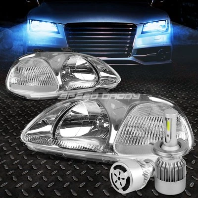 CHROME HOUSING HEADLIGHT+CLEAR CORNER+WHITE LED H4 HID W/FAN FOR 96-98 CIVC EJ - Image 1 of 4