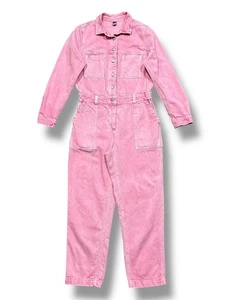 Pink Denim Jumpsuit Boiler Coveralls Old Navy Size Small One Piece Cotton - Picture 1 of 11