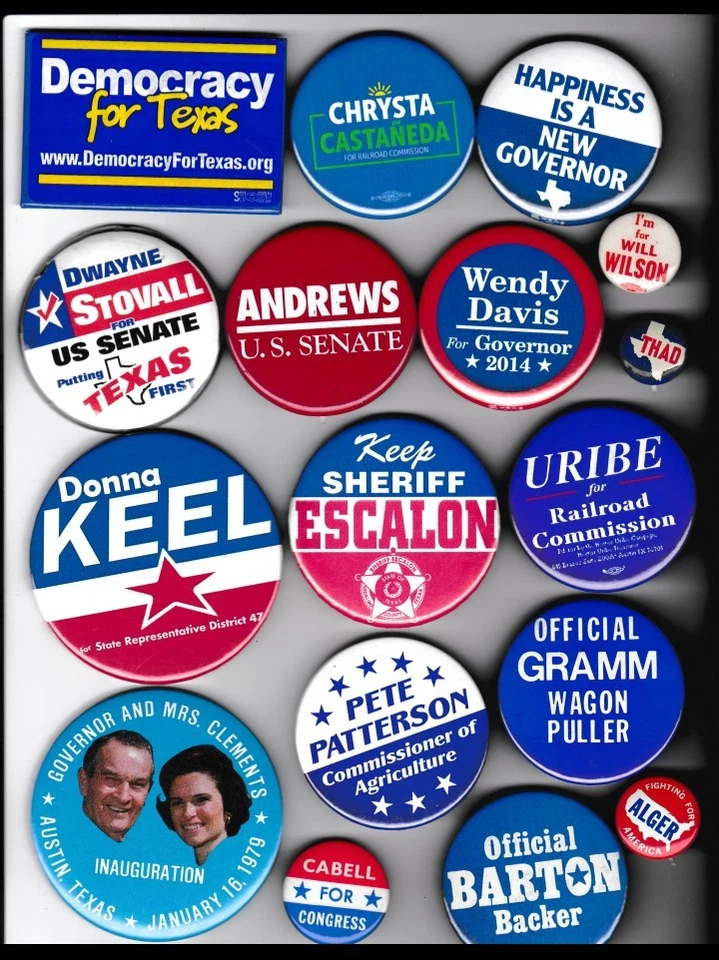 TEXAS POLITICAL CAMPAIGN BUTTONS, 17 different, Lot B - Image 1 of 1