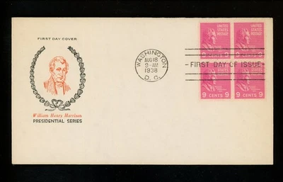 US FDC #814 Fidelity M-4 1938 DC 9 Cents William Henry Harrison Prexy Prexie - Image 1 of 2