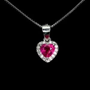 925 Sterling Silver Necklace Heart Ruby 4mm Natural Gemstone Jewelry 18inches - Picture 1 of 13