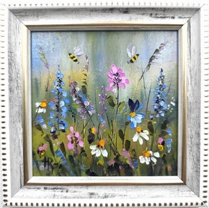 Blühende Blumen Ölgemälde 4x4 Zoll Original Blumen Öl Impasto Kunst signiert - Bild 1 von 9