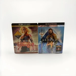 Aquaman & Captain Marvel 4k UHD Movies BRAND NEW Jason Mamoa Brie Larson MCU - Picture 1 of 5