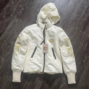 Ed Hardy Kids Tiger Rose Embroidered Puffer Jacket Faux Fur Trim Hooded - Bild 1 von 7