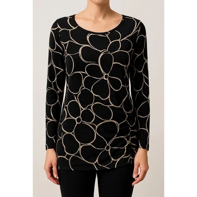 Top túnica floral abstracto beige negro Chico's Travelers talla 3 Foto 1 de 4