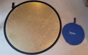 Groß LASTOLITE Reflektor/Aufheller Rund Faltreflektor - Gold/Silber 99cm NP~109€ - Picture 1 of 6