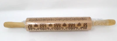 Wood Embossing Rolling Pin Christmas Tree Reindeer Snowflake New - Image 1 of 2