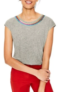 BODEN Robyn Cotton Jersey Top, XS, Grey Marl Rainbow Sequins - Picture 1 of 14