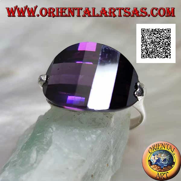 Anello in Argento 925‰ rodiato con zircone ametista ovale arrotondato  - Immagine 1 di 1